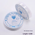 Reel of transparent white elastic fishing line for DIY crafts and jewellery.