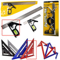 Two red metal combination angle rulers with metric markings in transparent storage bag for civil surveying