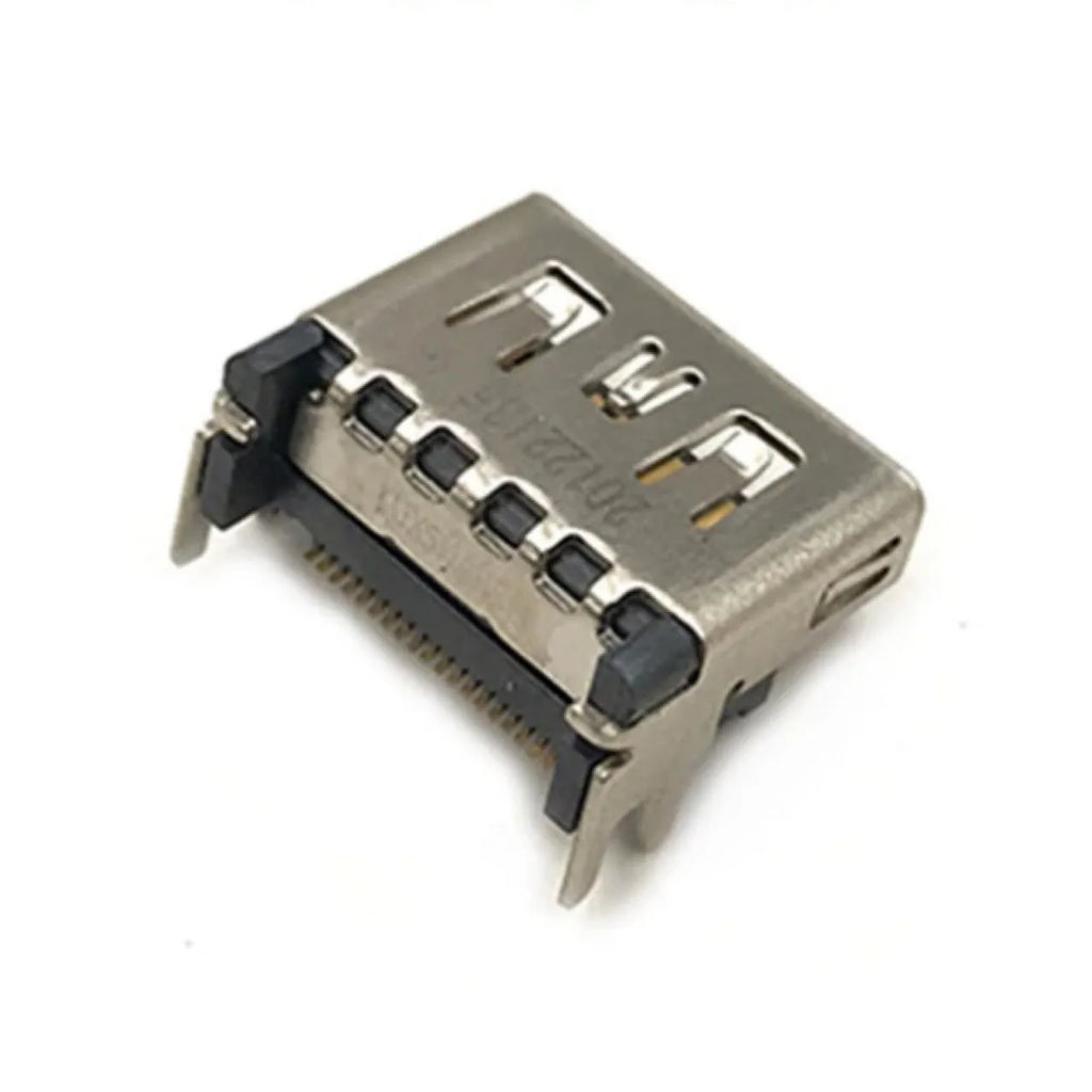 Silver-coloured HDMI host socket interface for game console repair.