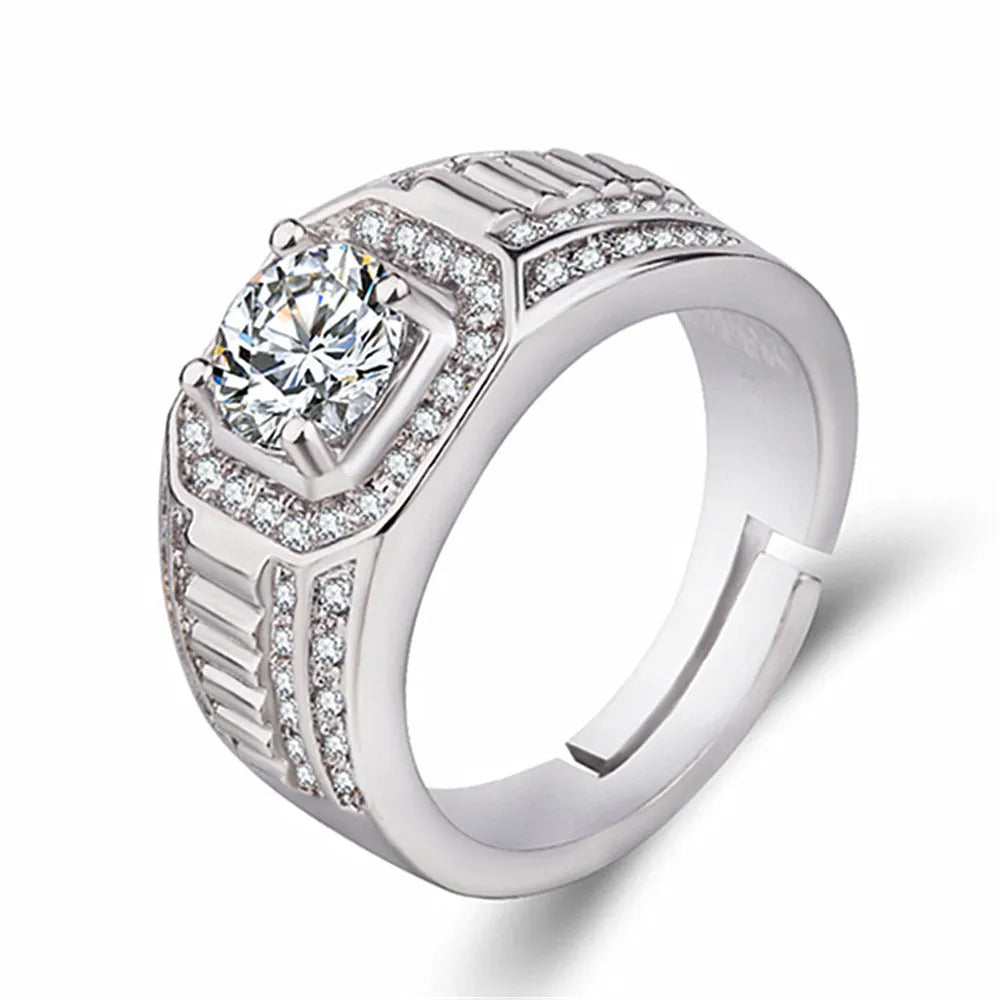 Men's adjustable square diamond ring in copper with gold or platinum finish