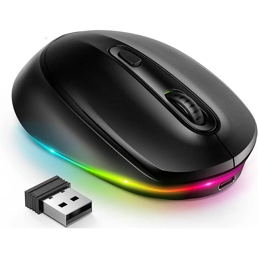 24g wireless ergonomic mouse with USB charging cable in multiple colour options