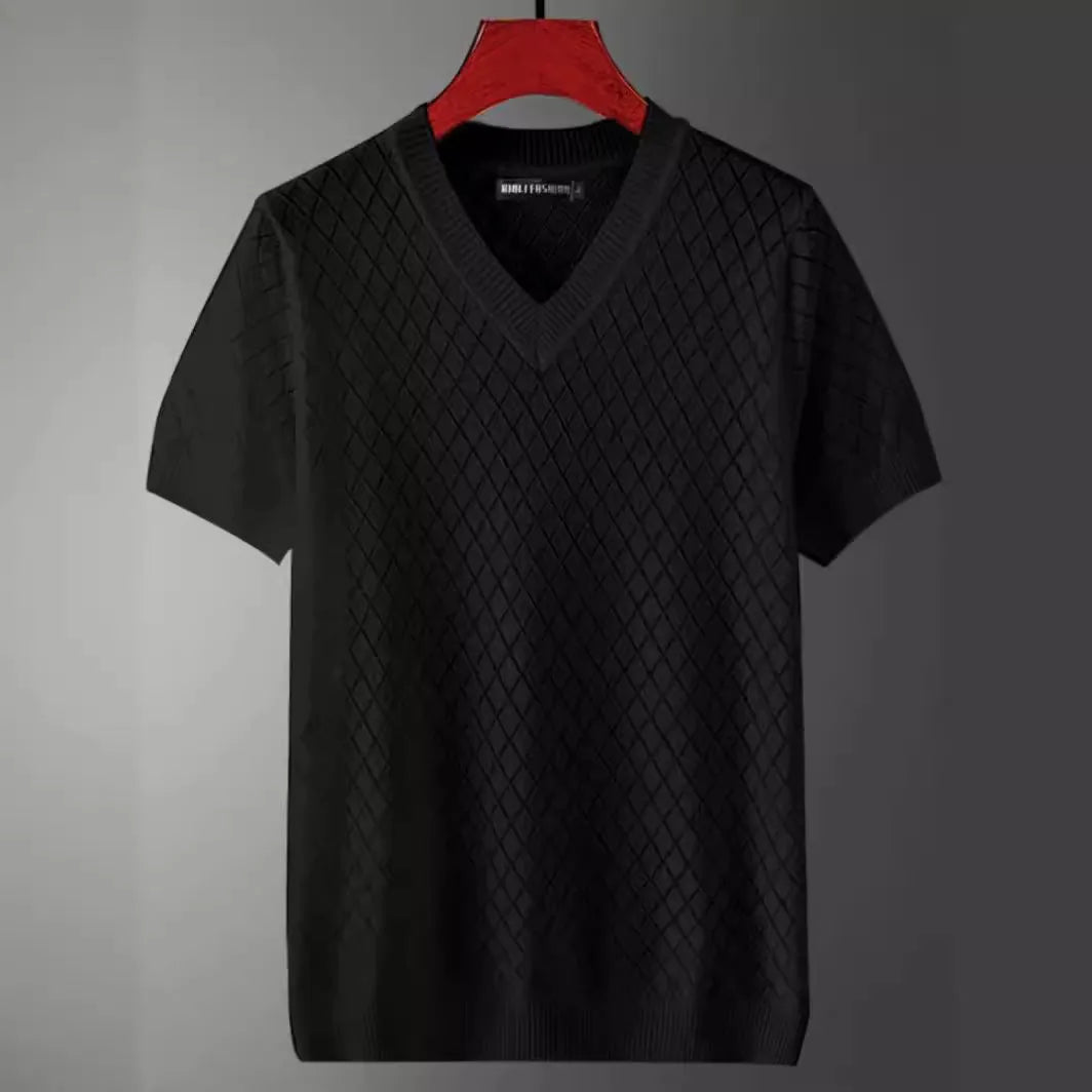 Men's black and white V-neck and round neck t-shirts in Korean style chemical fibre blend fabric