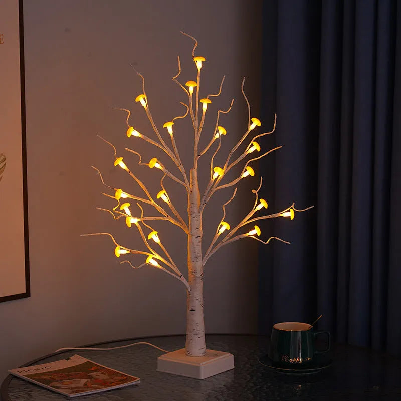 60cm tall mushroom tree LED lamp with 24 detachable flowers creating Birch tree lighting effect