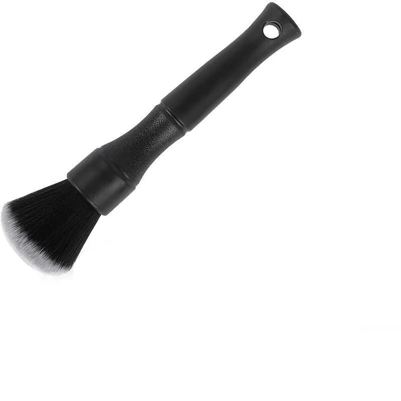 Black car detailing brush with super soft pig hair bristles shown in large and small sizes.