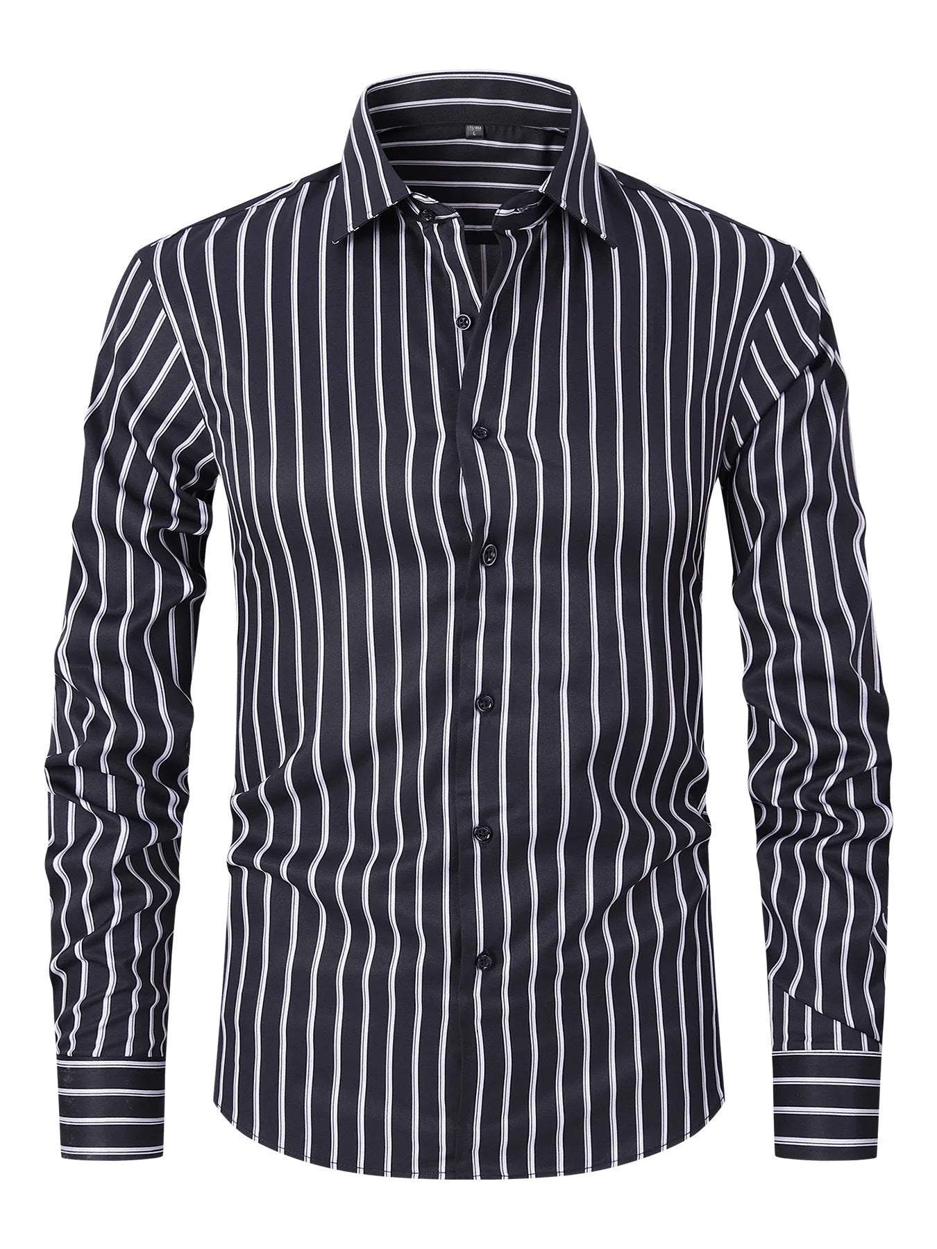 Men's striped long sleeve business shirt slim fit polyester blend fabric