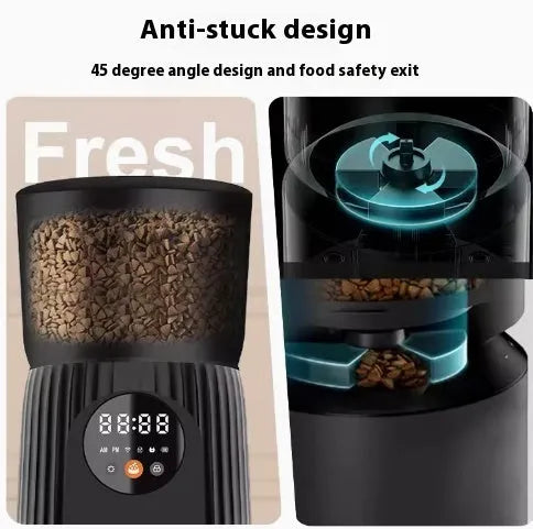 Black and white intelligent pet feeder with automatic timing and quantitative remote feeding function