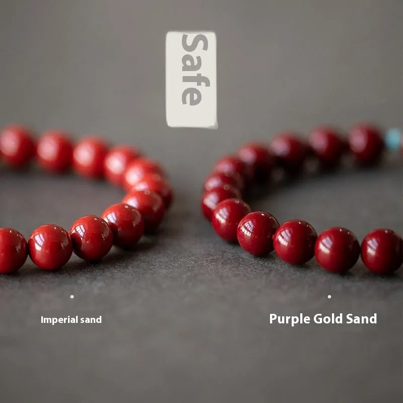Cinnabar Hetian jade beads bracelet with geometric ellipse shape in purple gold sand colour