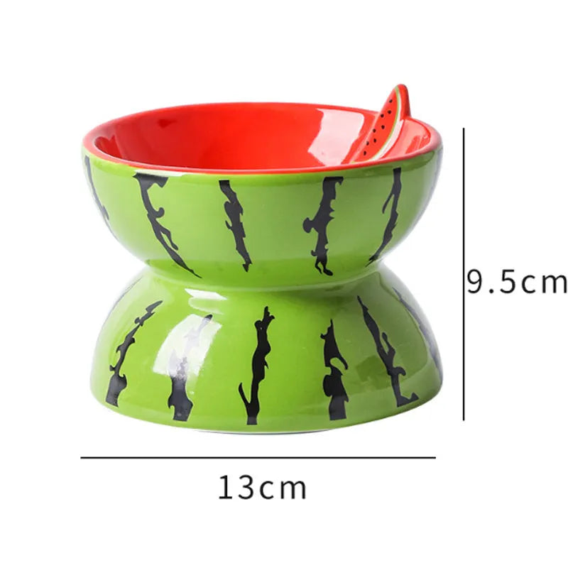 Ceramic raised cat bowl with tilted design in orange, pitaya, or watermelon colour options