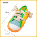 Plastic dog sound slippers chew toy in yellow, black, or blue with squeaker and textured bends