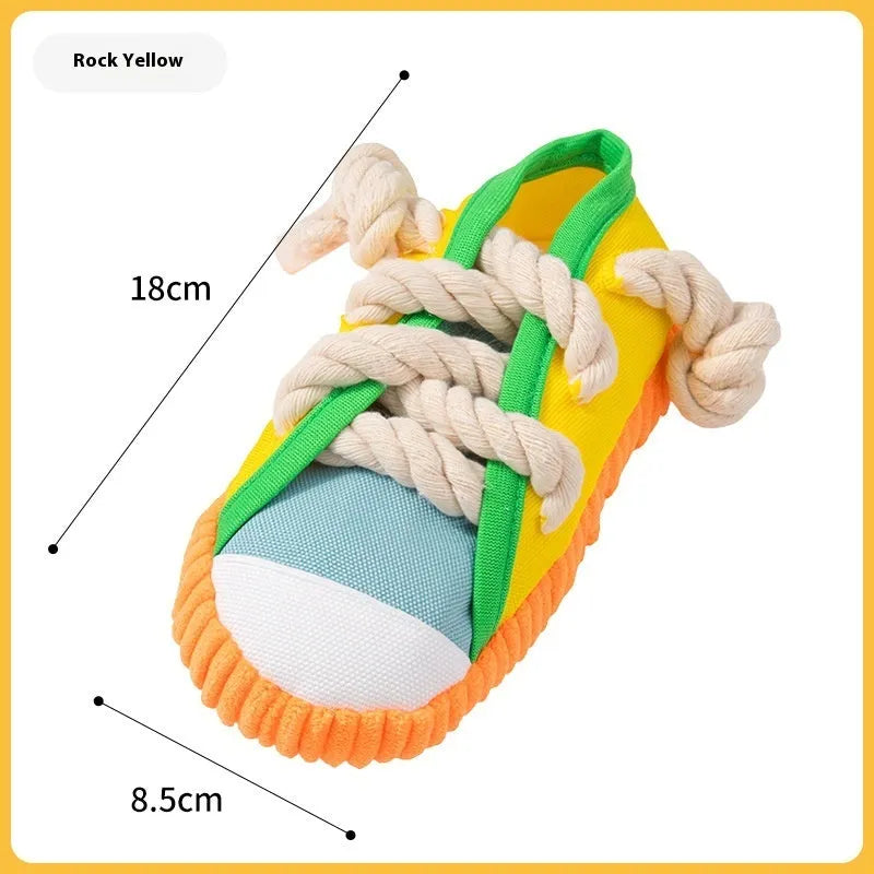 Plastic dog sound slippers chew toy in yellow, black, or blue with squeaker and textured bends