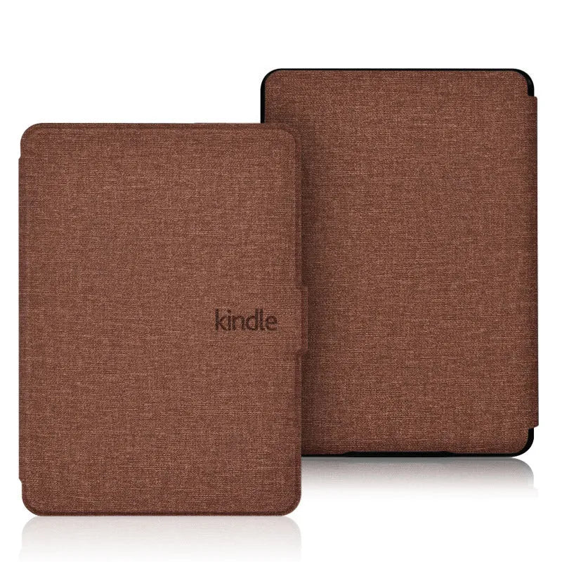 Linen leather style plastic protective case for Kindle Paperwhite with magnetic closure.