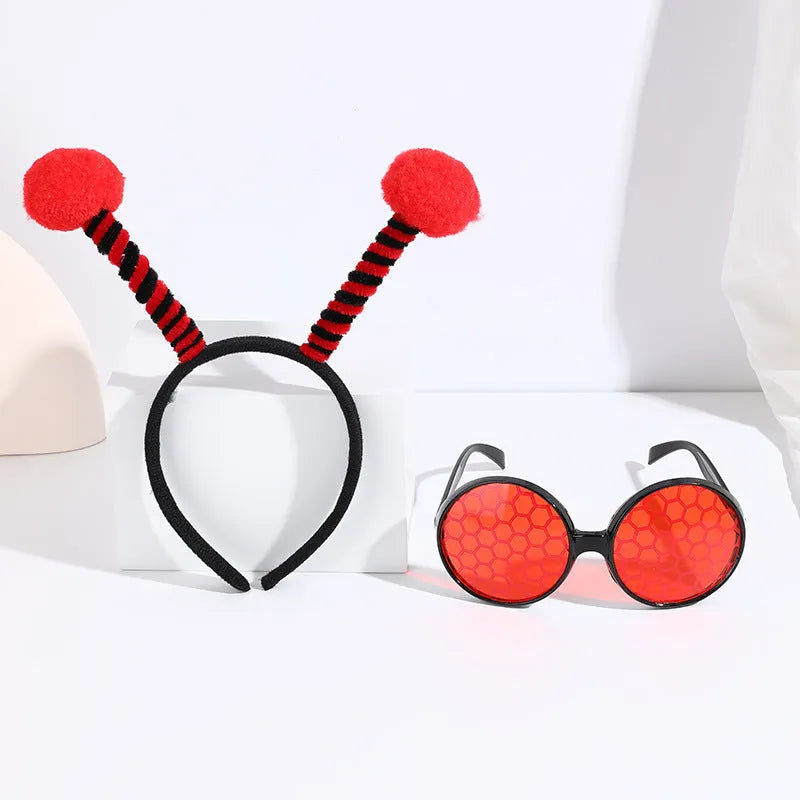 Yellow and black bee costume headband and glasses set for fancy dress parties