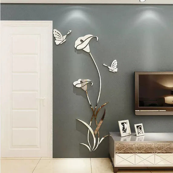 Lily 3D acrylic wall sticker in pink colour showing dimensional petals and leaves