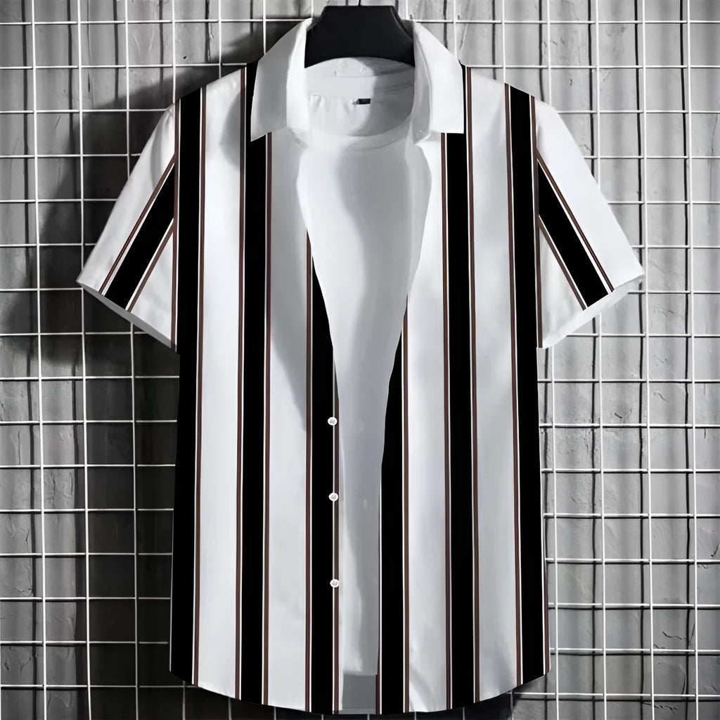Men's linen short sleeve t-shirt with a 3D printed striped pattern in multiple colour options.