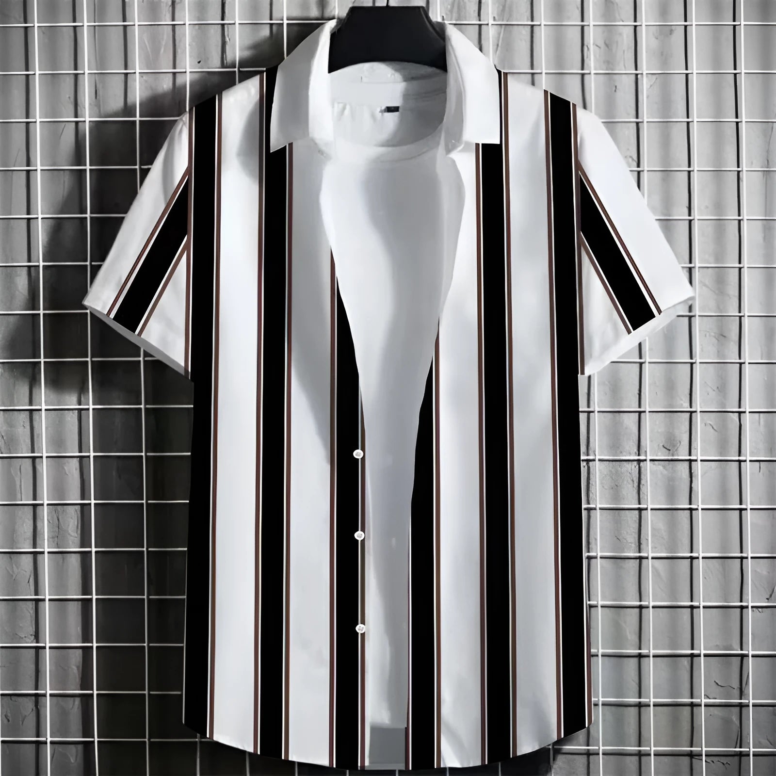 Men's linen short sleeve t-shirt with a 3D printed striped pattern in multiple colour options.