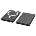 Ultra-thin magnetic power bank with alloy shell in dark gray colour showing compact 105x66mm dimensions