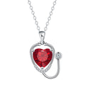 Women's fashion necklace with stethoscope, wings, and cross design in red diamond electroplated copper