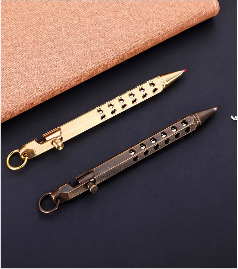 Retro brass hexagonal bolt pen with 6-angle machine signature design and 0.5mm writing tip