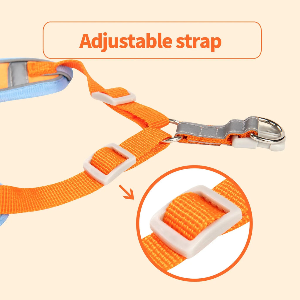 Adjustable dog harness vest in six colours with haulage rope leash attachment