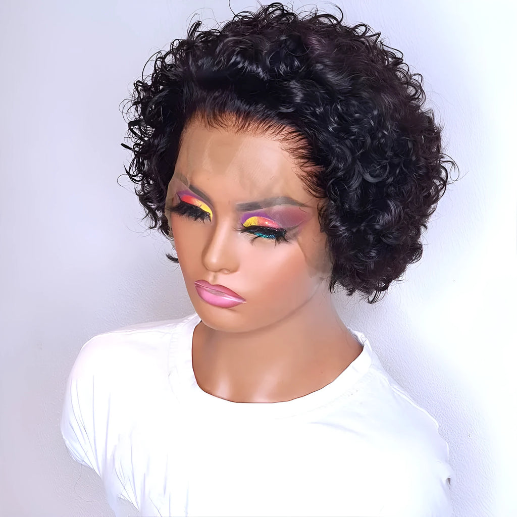 Black human hair lace front wig in natural style with 13x1 colouring