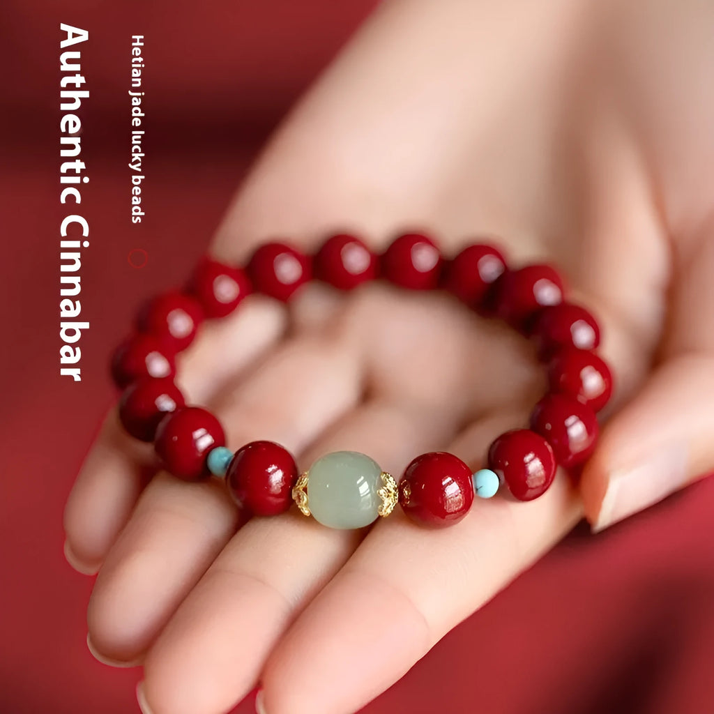 Cinnabar Hetian jade beads bracelet with geometric ellipse shape in purple gold sand colour