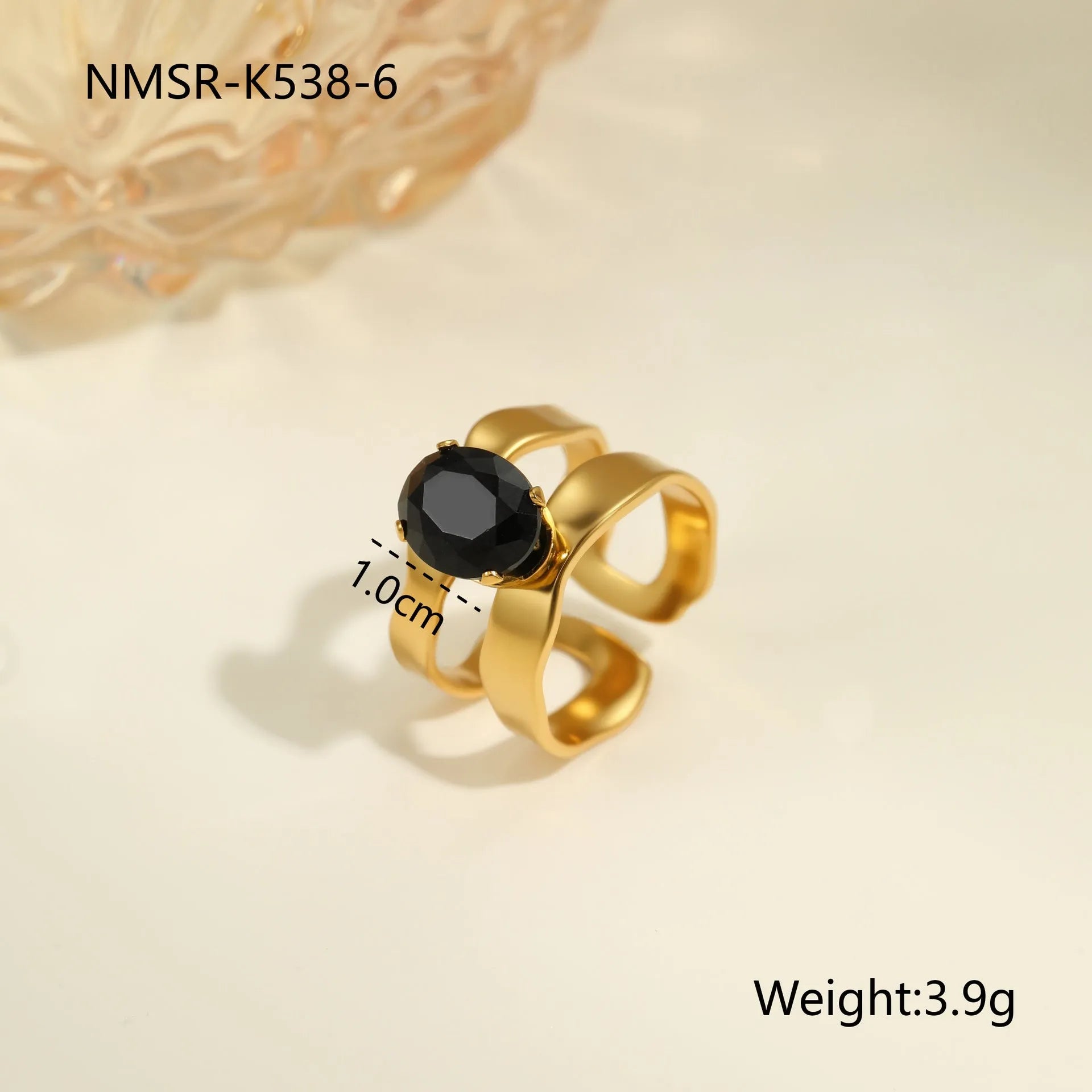 Geometric zircon ring with open mouth adjustable design in stainless steel
