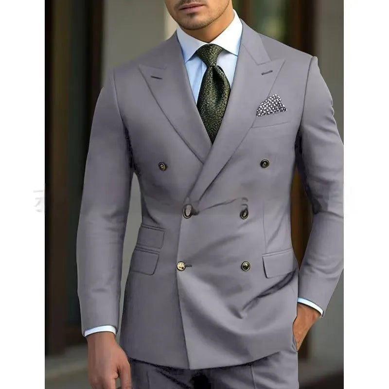 Men's regular fit business suit in navy blue with two-piece construction
