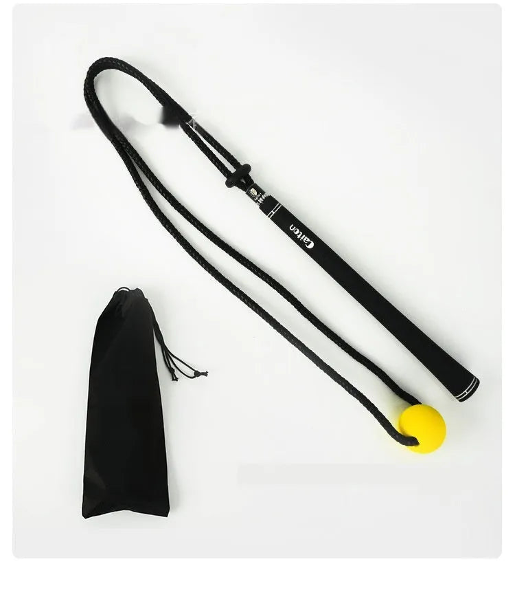 Black golf swing practice rope trainer with silicone elastic string for technique correction