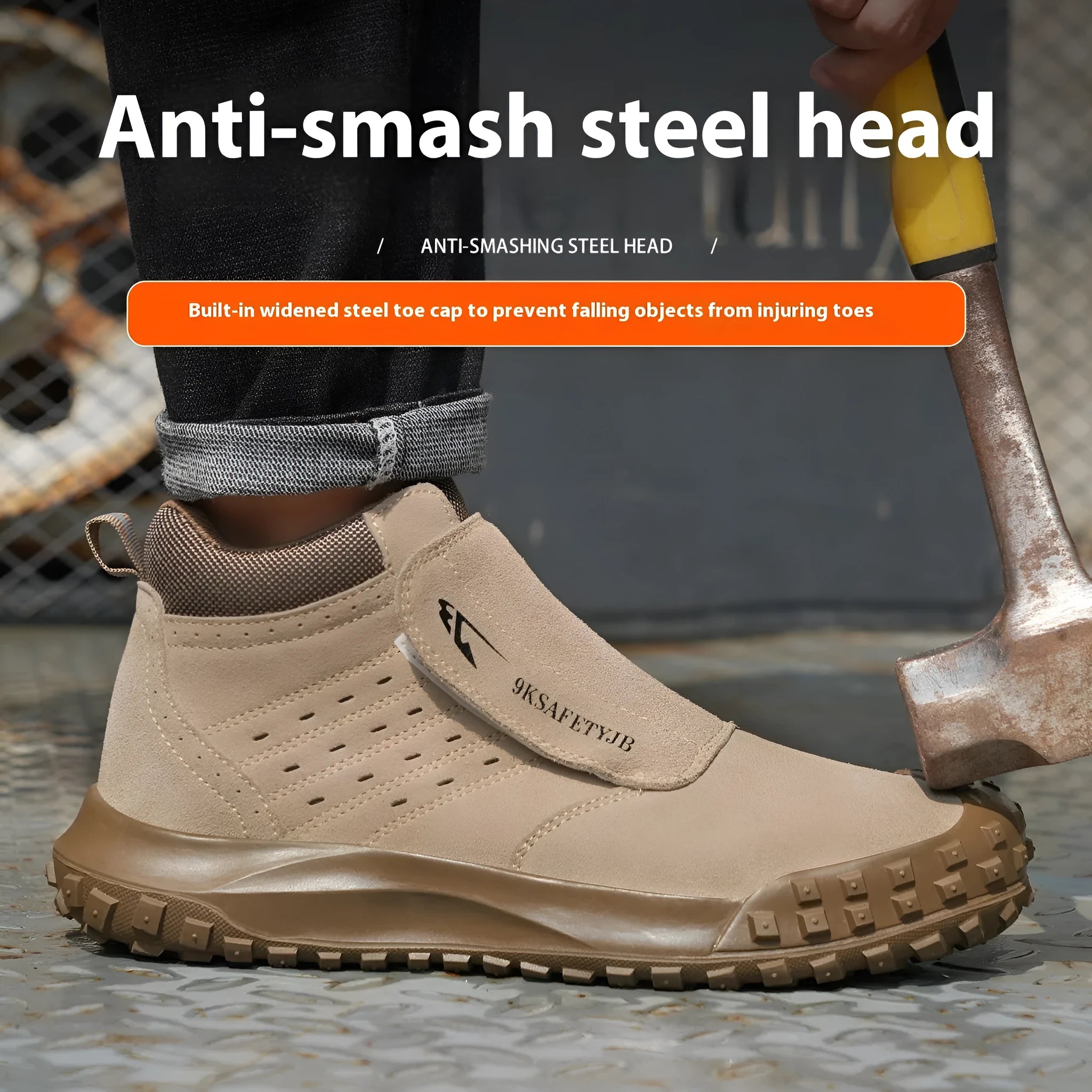 Four Seasons lightweight welder safety shoes with steel toe cap in sand colour with front lace-up closure
