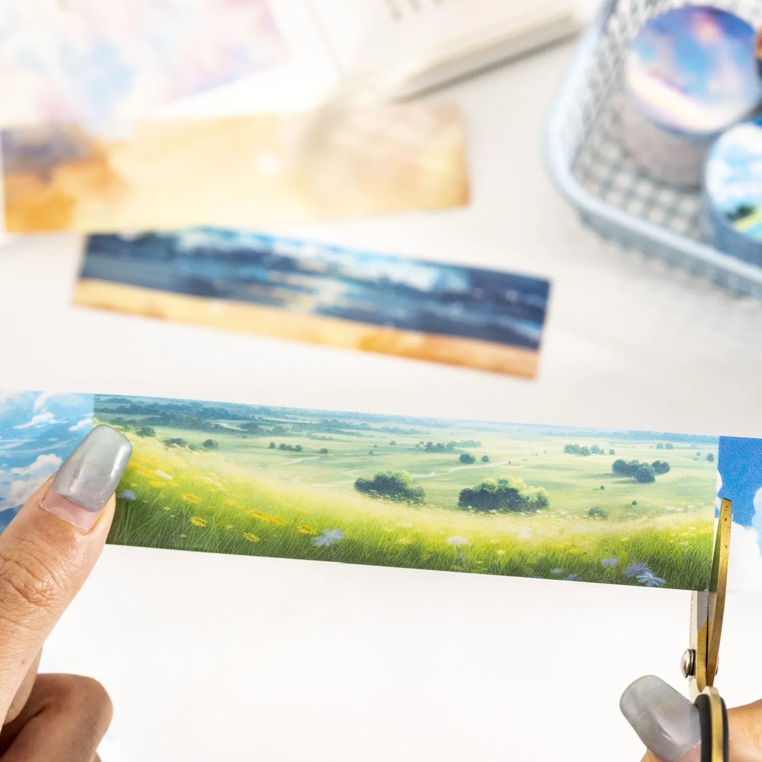 Japanese paper sky theme journal stickers tape roll showing colourful clouds design