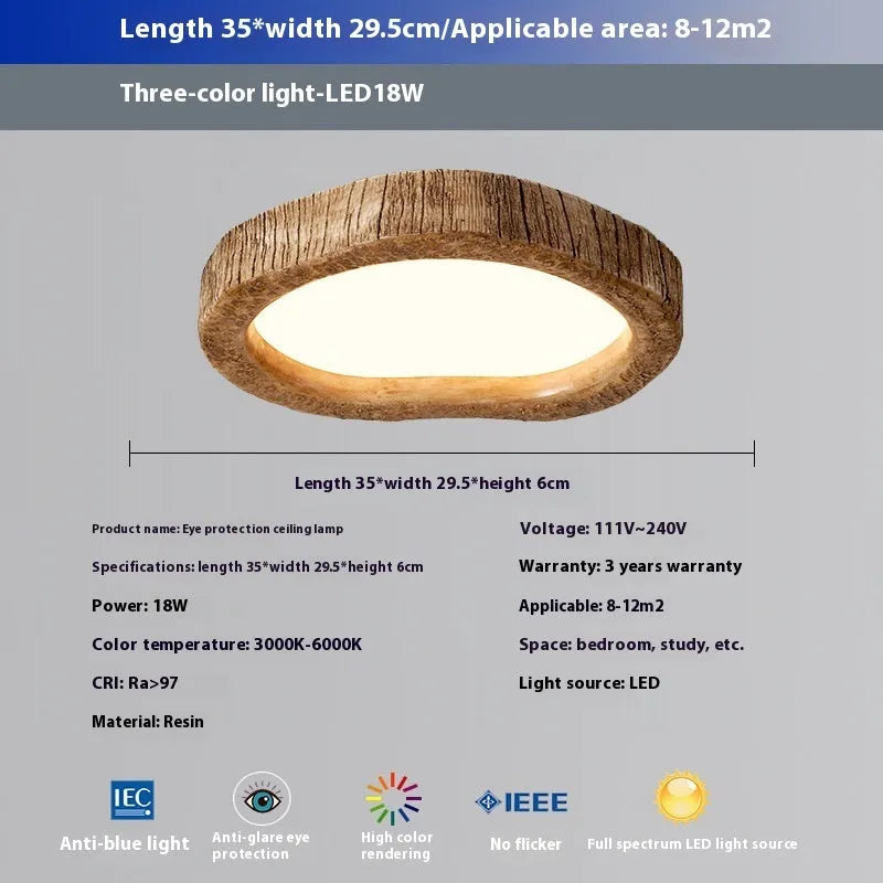 Wood grain round Chinese style ceiling light fixture for bedroom mounting