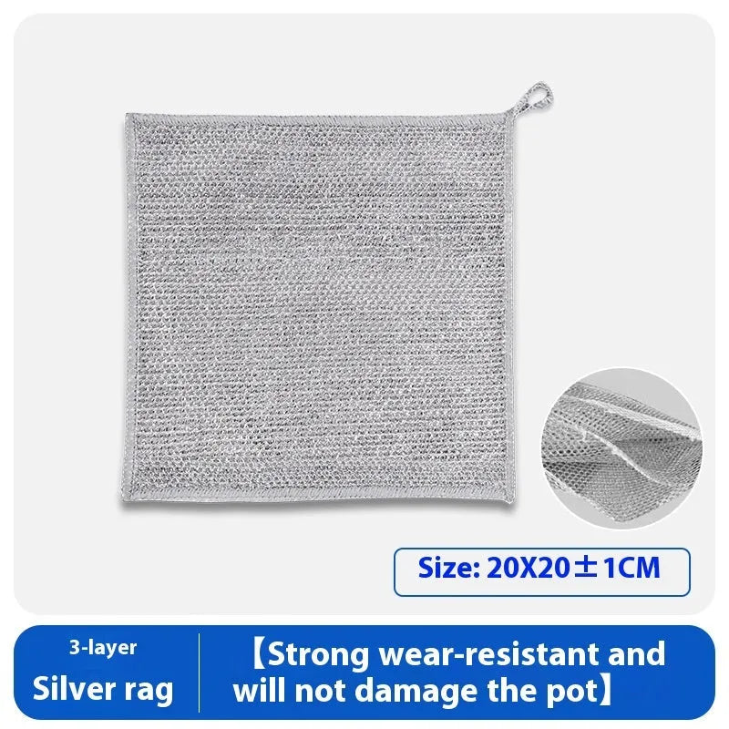 Silver wire microfiber cleaning rag for household pot and bowl washing in 20cm or 25cm square size