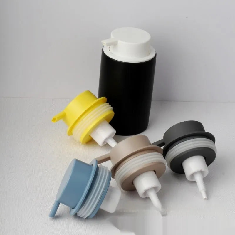 Metallic facial cleanser foam pump replacement head with push-style dispenser mechanism