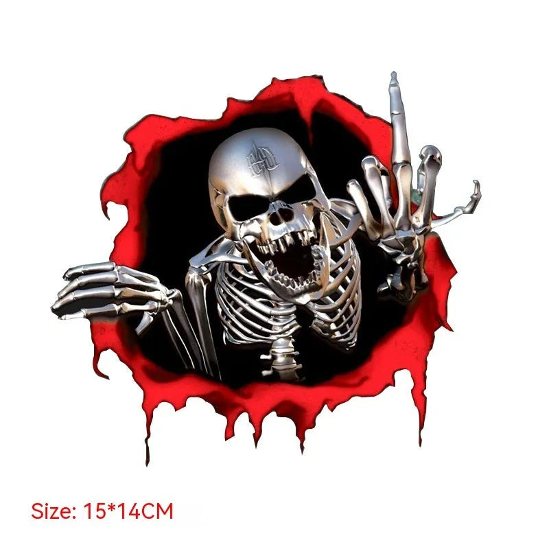 Colourful broken shell and metal skull car bumper sticker measuring 15cm by 14cm