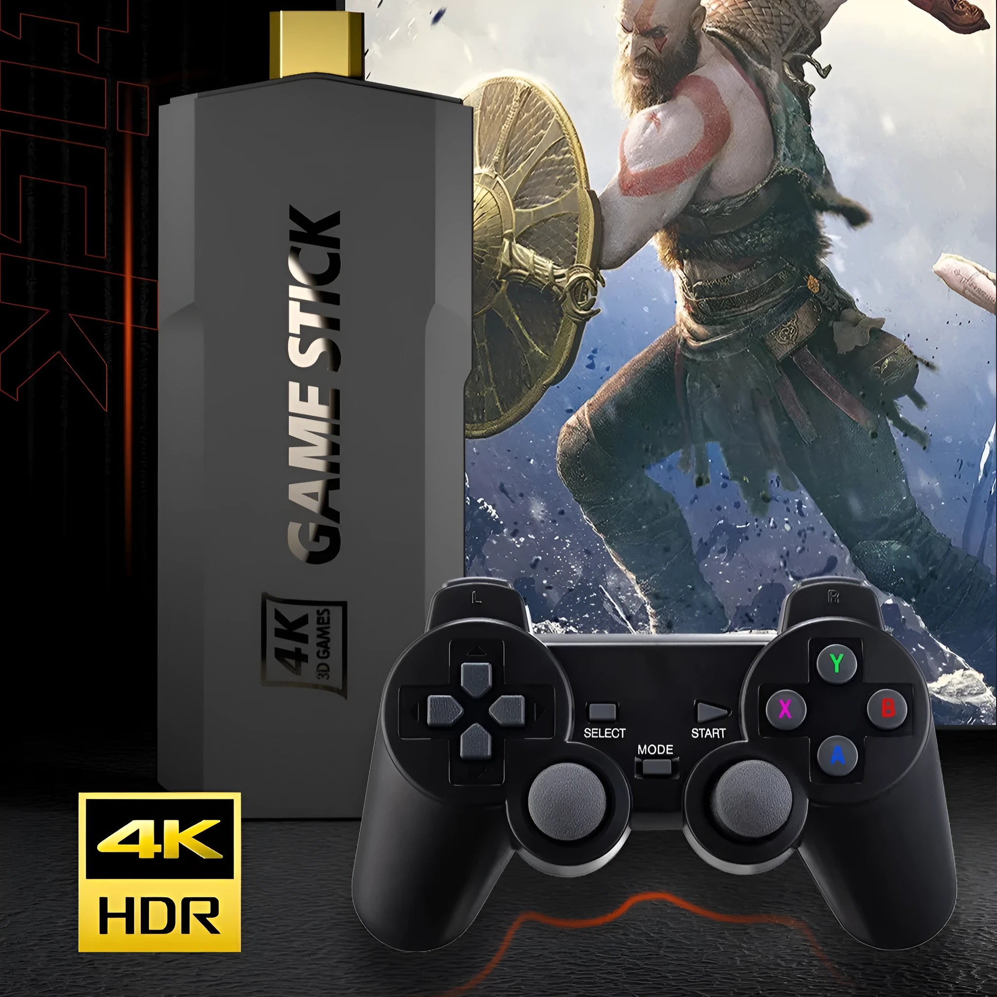 GD20 wireless 4K game console with controller on television stand