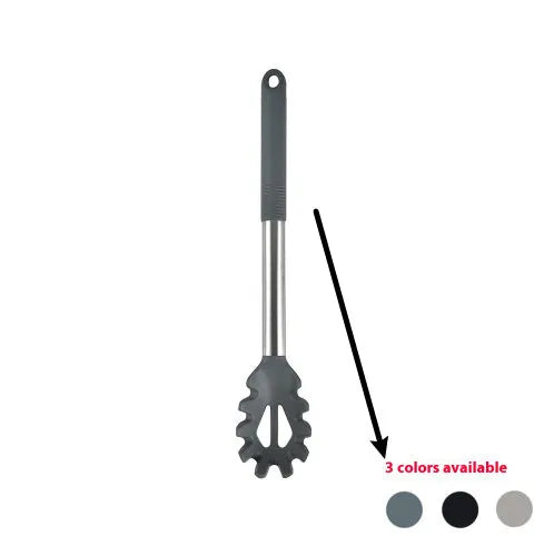 Silicone kitchen utensil set with 12 pieces including spatula, turner, ladel, and food clip in rotating storage bucket