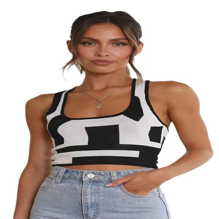 Women's U-neck camisole with contrast colour trim in slim fit polyester vest