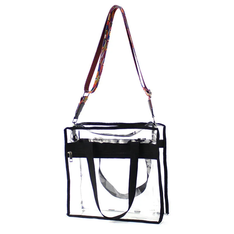 Transparent PVC women's shoulder messenger bag with front compartment and crossbody straps