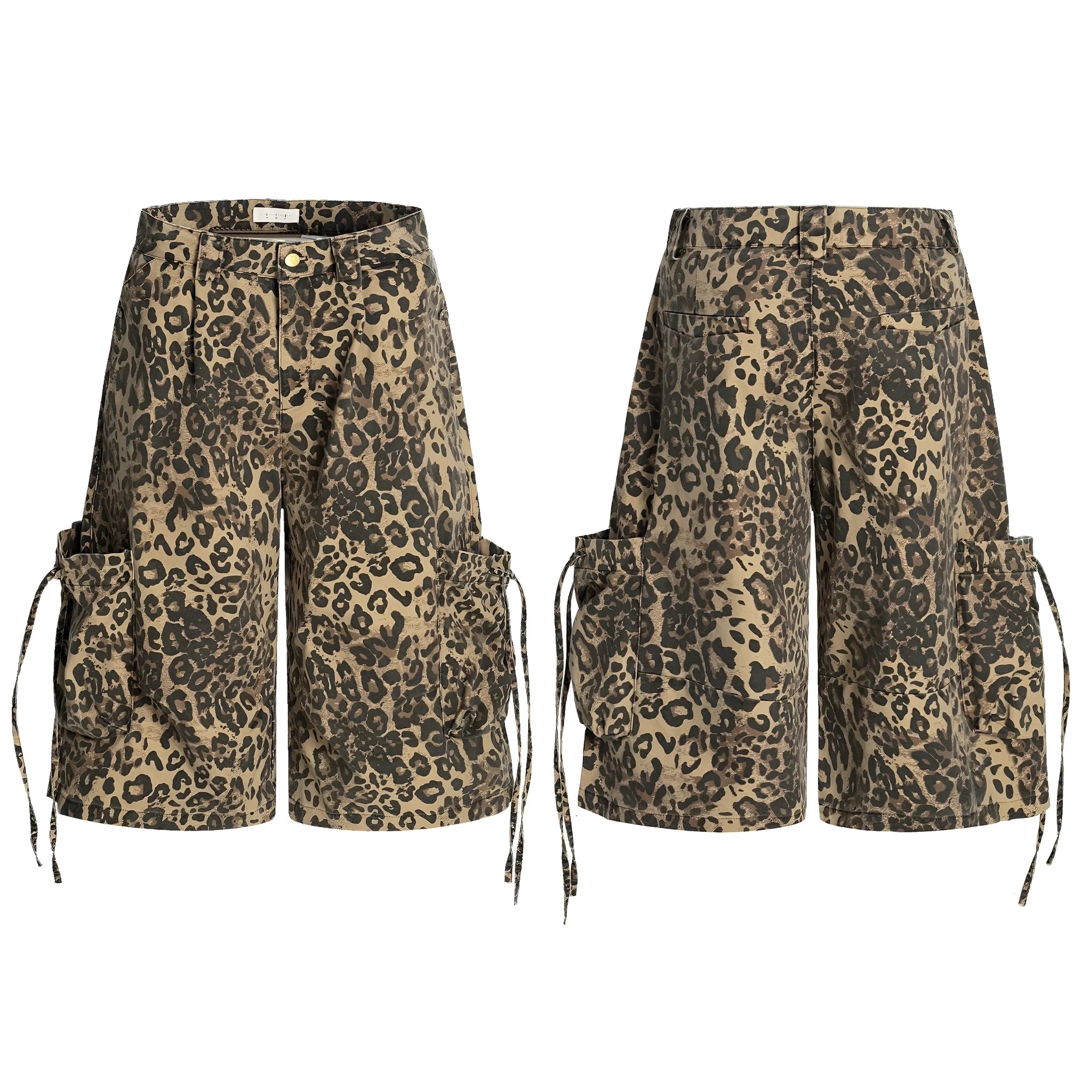 Leopard print cotton cropped pants with high waist and straight loose fit