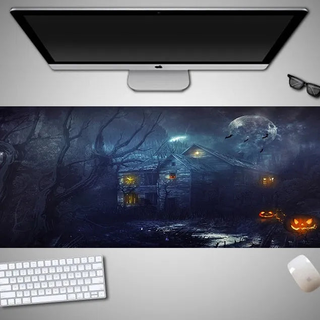 Oversized Halloween-themed mouse pad with graphic design on non-slip rubber cloth surface