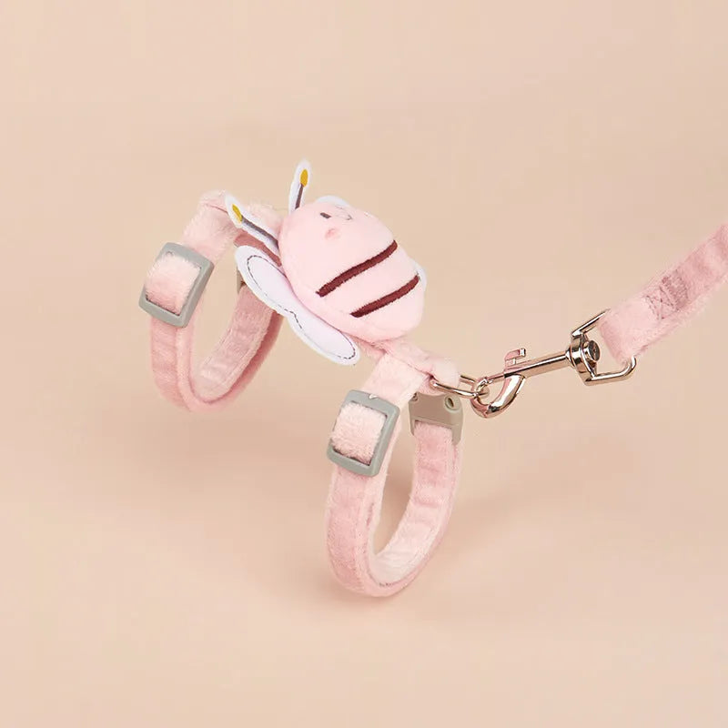 Bee-shaped cat harness and lead set in polyester with teddy bear motifs