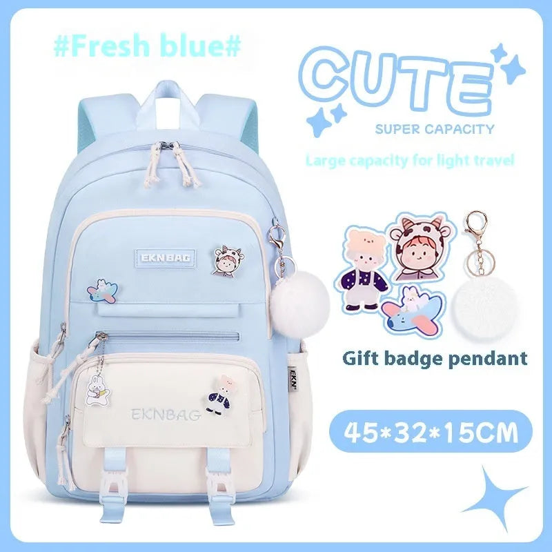 Girls' school backpack in Oxford cloth with curved shoulder straps and spine protection