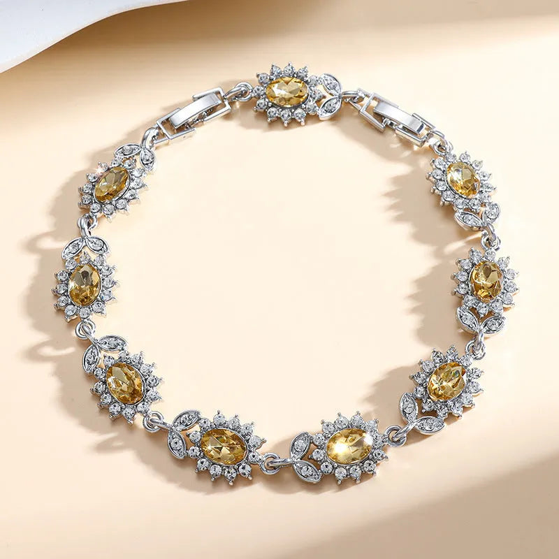 Women's electroplated alloy bracelet with inlaid zircon detailing in multiple colour options