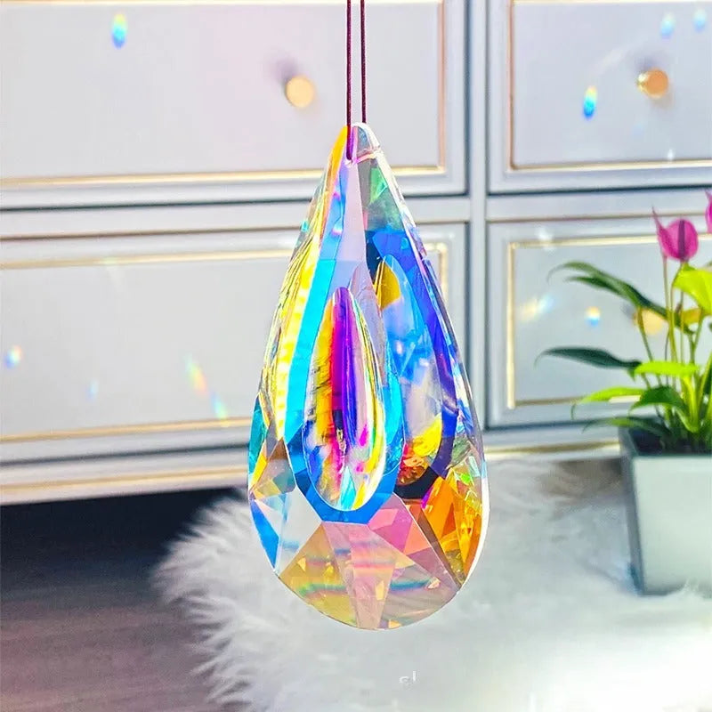 Rainbow colour electroplated crystal pendant Christmas tree garden decoration