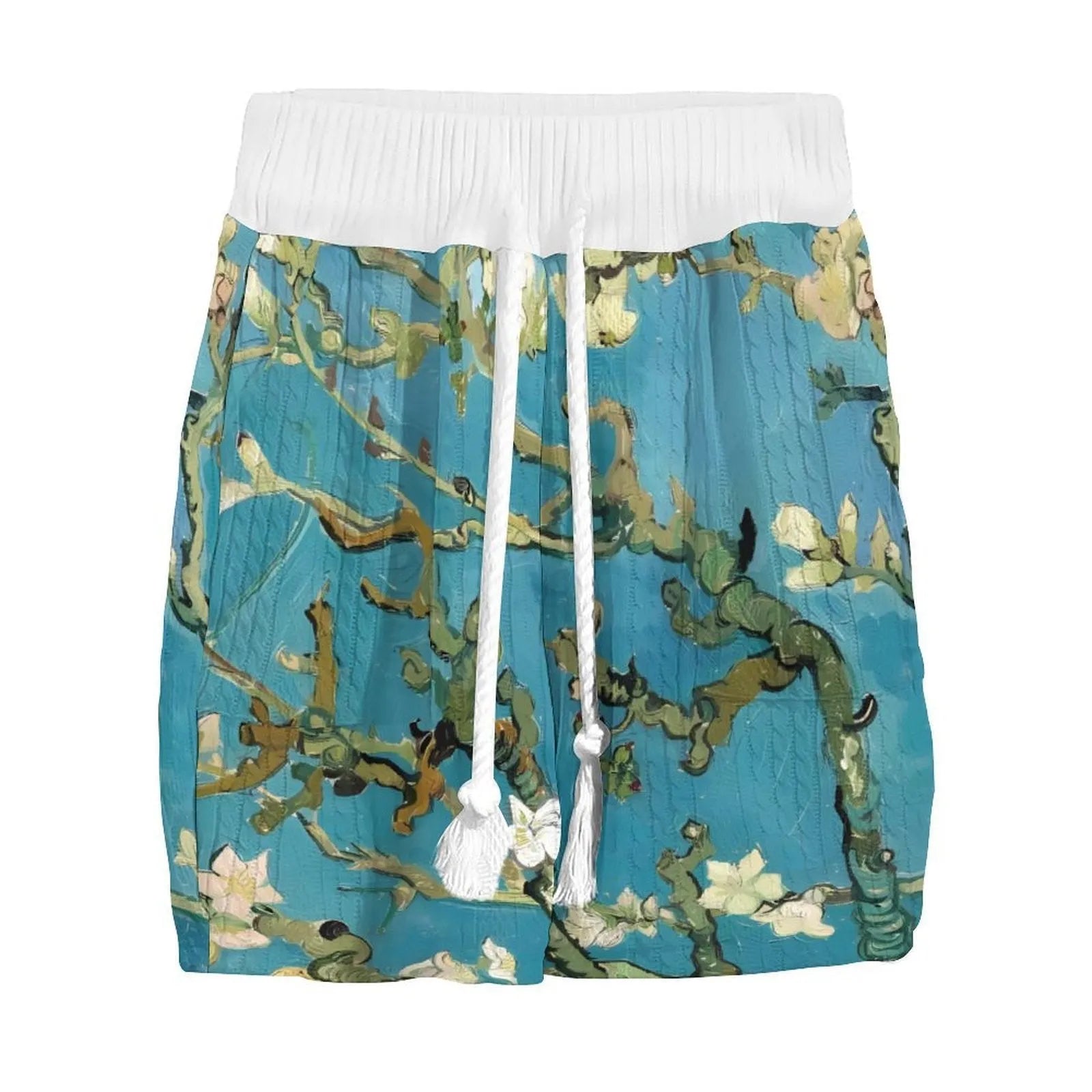 Men's peacock blue casual suit with 3D printed design on knitted shorts and matching T-shirt