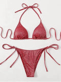 Women's split bandage style bikini swimsuit in polyester fabric with briefs bottom