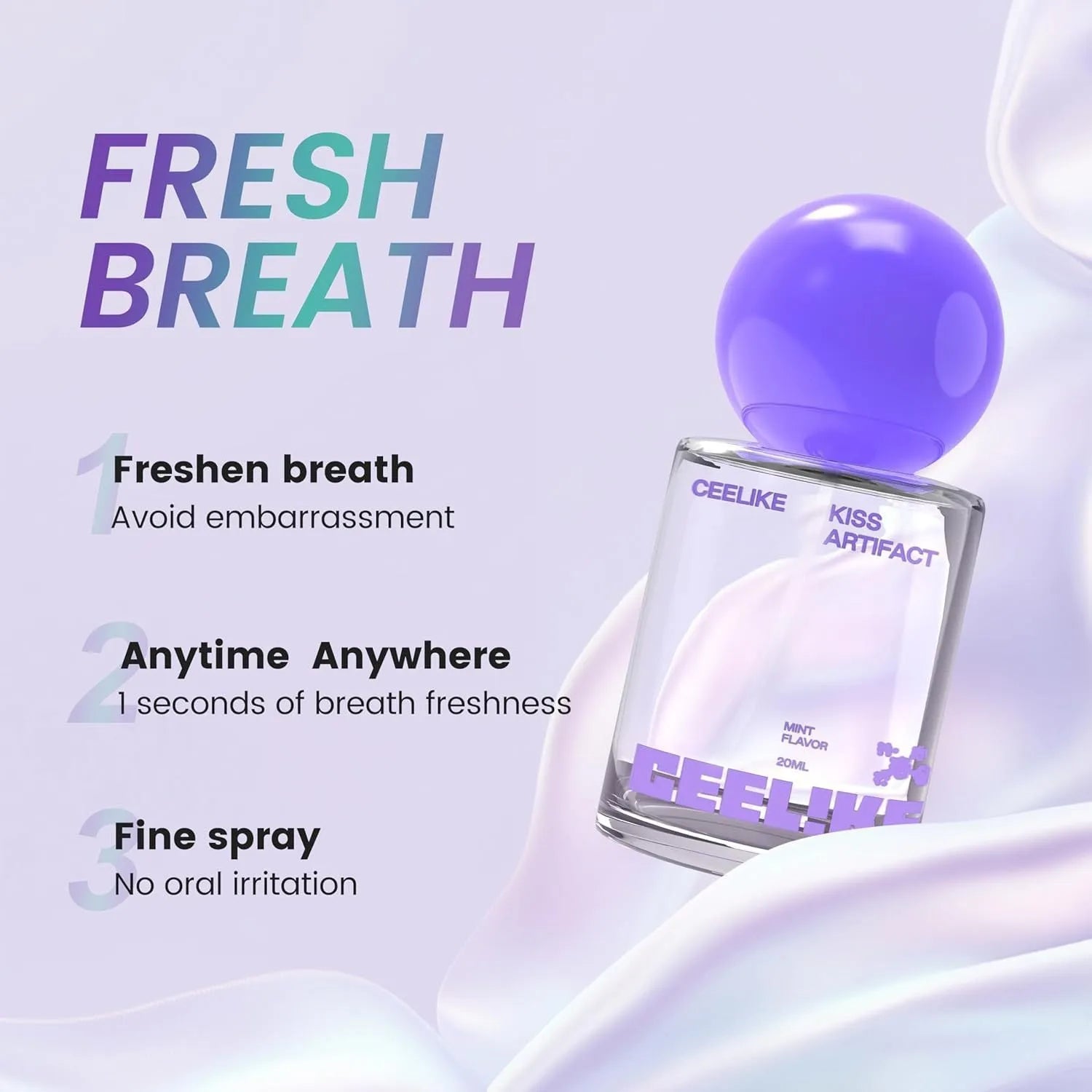 Portable 20ml bottle of probiotic oral hydration spray on a plain background