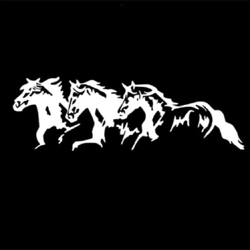 Three Horses design vinyl vehicle sticker measuring 25cm by 8cm.
