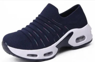 Plus size fly-knit socks shoes in multiple colours with stretch mesh upper and low heel