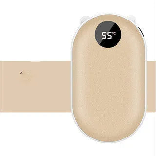 Rechargeable mini hand warmer and power bank in rose gold, local gold, or digital display colours